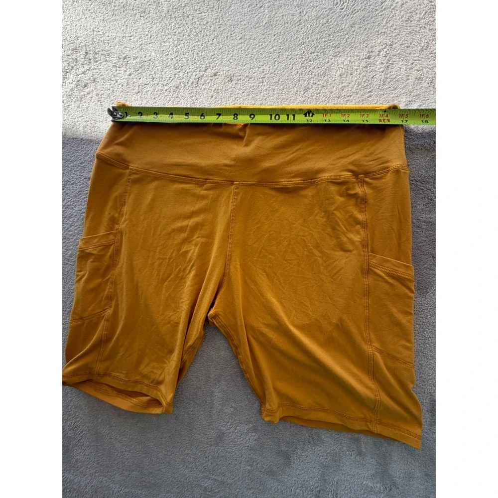 Feathers Biker Shorts Womens 1X Mustard Yellow High Rise Side Pockets
